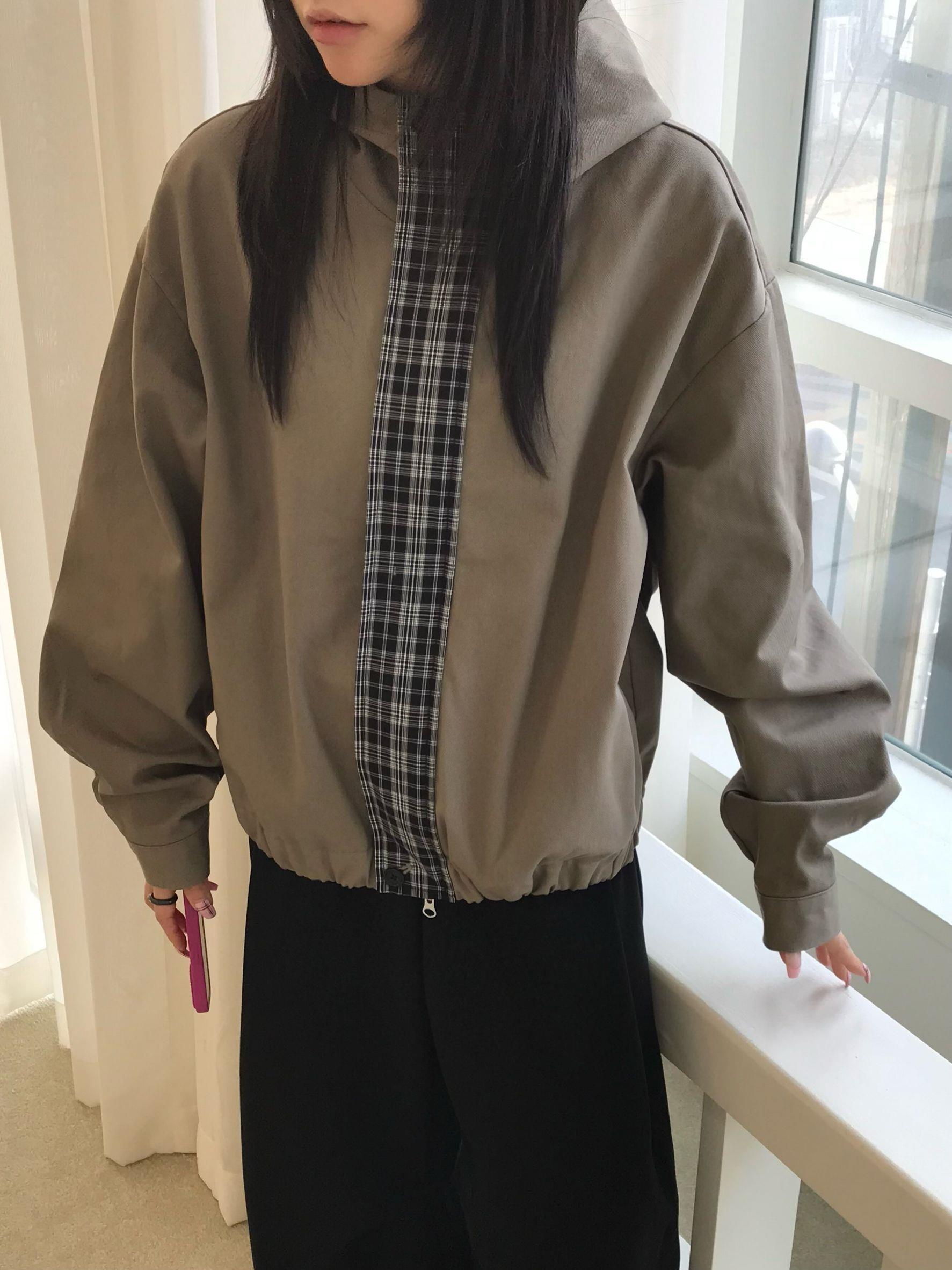 襯衫格紋拼連帽外套(男女裝)